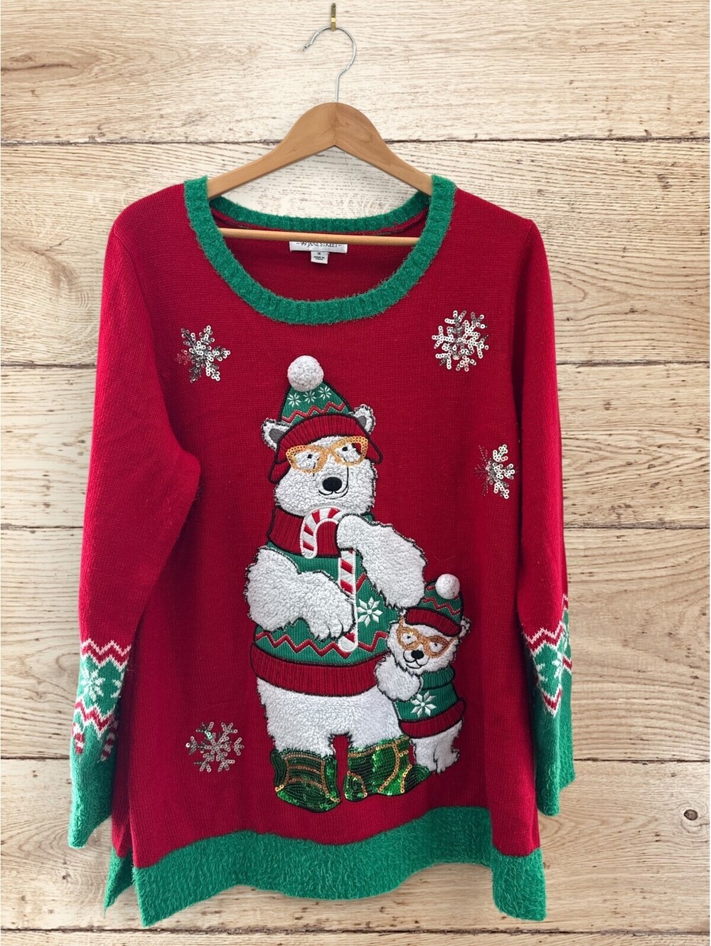 99 Jane Street 1X Polar Bear Ugly Christmas Sweater Sequin Holiday Tunic